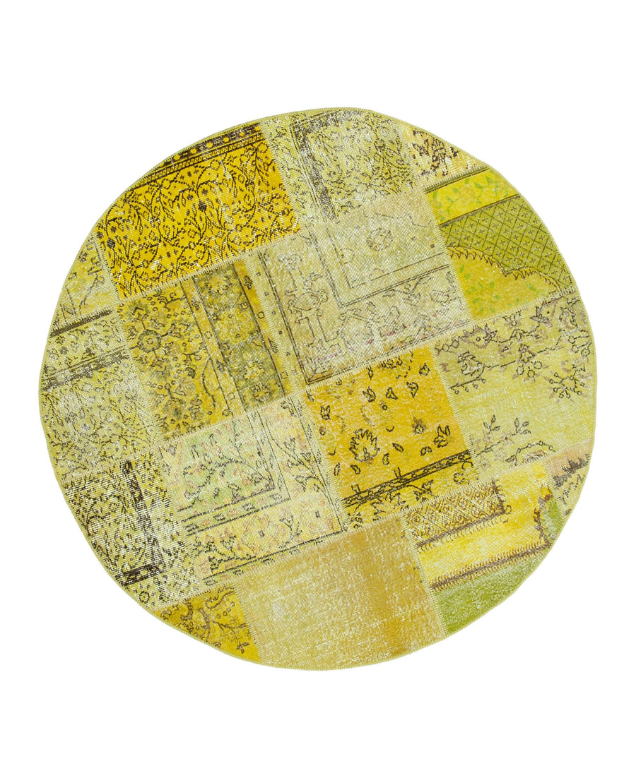 Kırk Yama Sarı Patchwork Pamuk Yün El Dokuma Halısı 195x195 Agacan