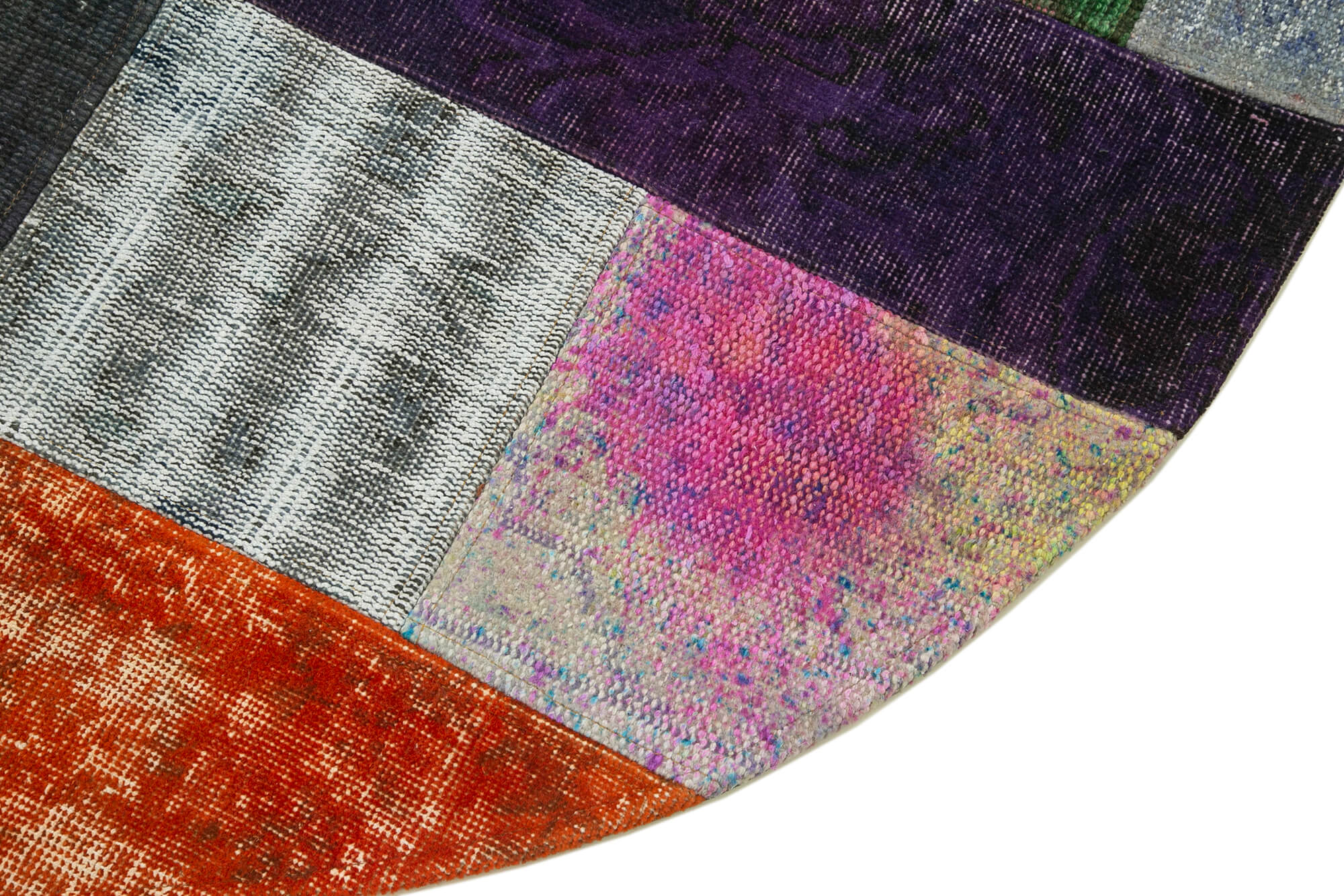 Kırk Yama Gri Patchwork Pamuk Yün El Dokuma Halısı 150x150 Agacan