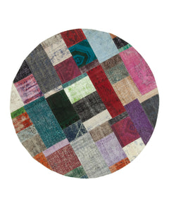 Kırk Yama Gri Patchwork Pamuk Yün El Dokuma Halısı 200x200 Agacan