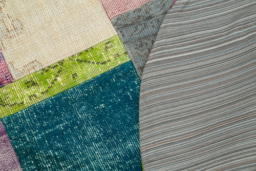 Kırk Yama Gri Patchwork Pamuk Yün El Dokuma Halısı 150x150 Agacan