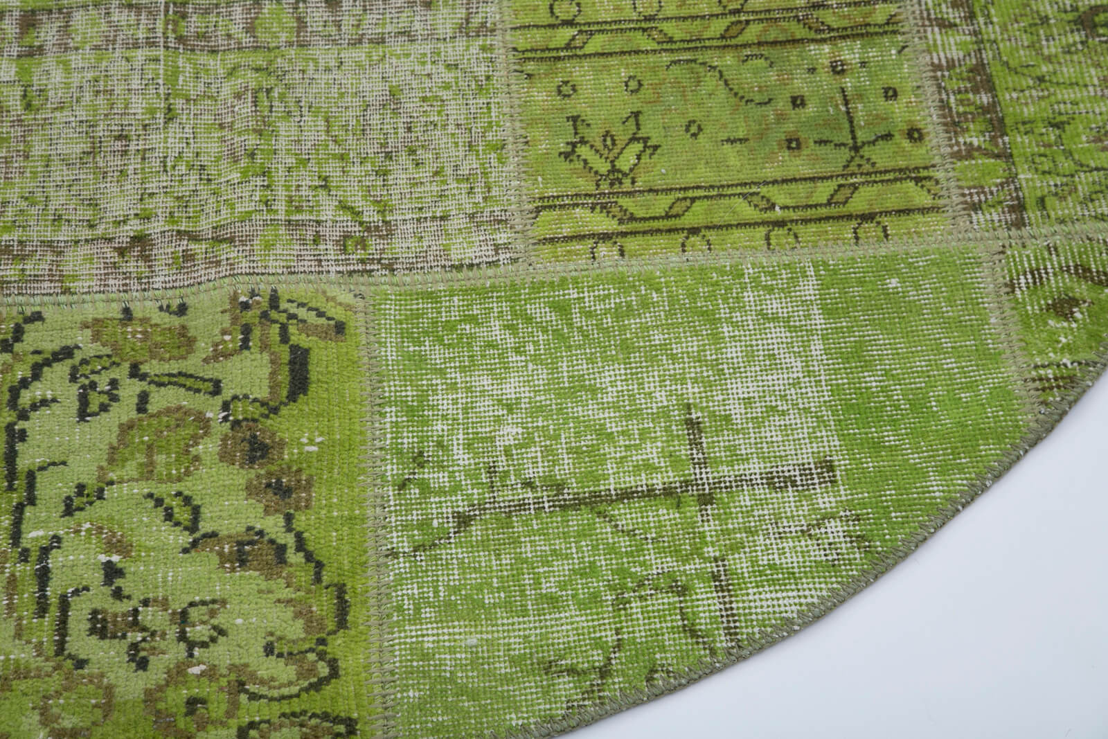 Kırk Yama Yeşil Patchwork Pamuk Yün El Dokuma Halısı 150x150 Agacan