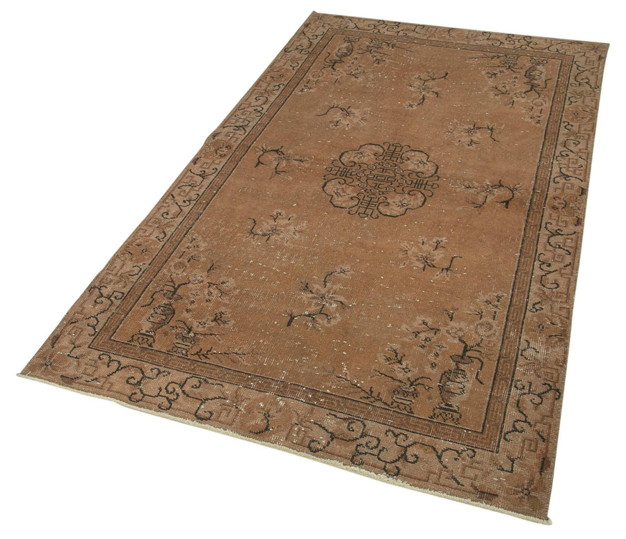 Overdyed Vintage Kahverengi Eskitme Pamuk Yün El Dokuma Halısı 113x204 Agacan