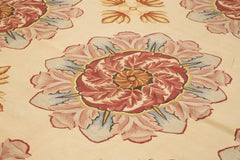 Aubusson Floral Bej Çiçekli Pamuk Yün El Dokuma Halısı 308x356 Agacan