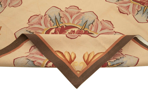 Aubusson Floral Bej Çiçekli Pamuk Yün El Dokuma Halısı 308x356 Agacan