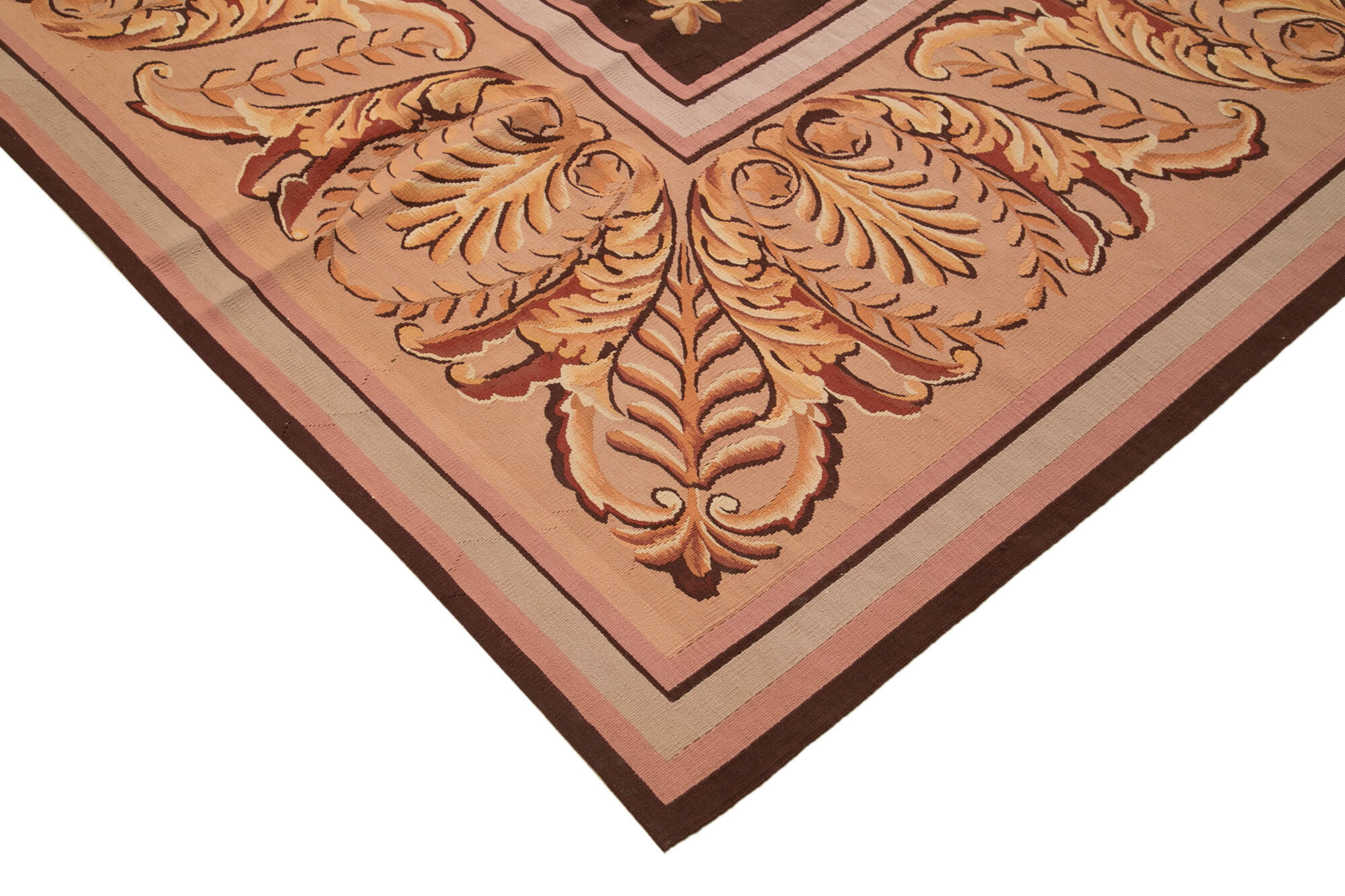 Aubusson Floral Pembe Çiçekli Pamuk Yün El Dokuma Halısı 363x384 Agacan