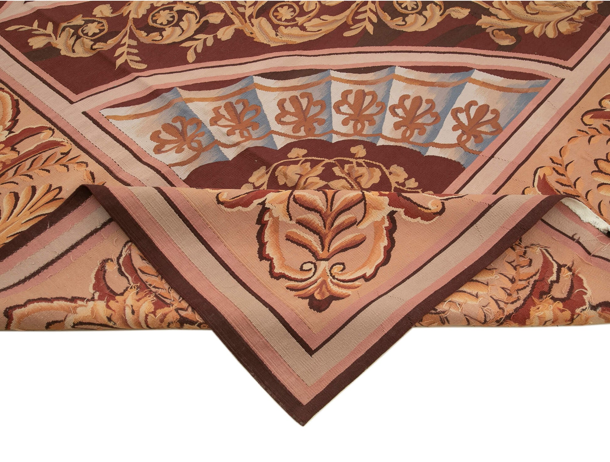 Aubusson Floral Pembe Çiçekli Pamuk Yün El Dokuma Halısı 363x384 Agacan