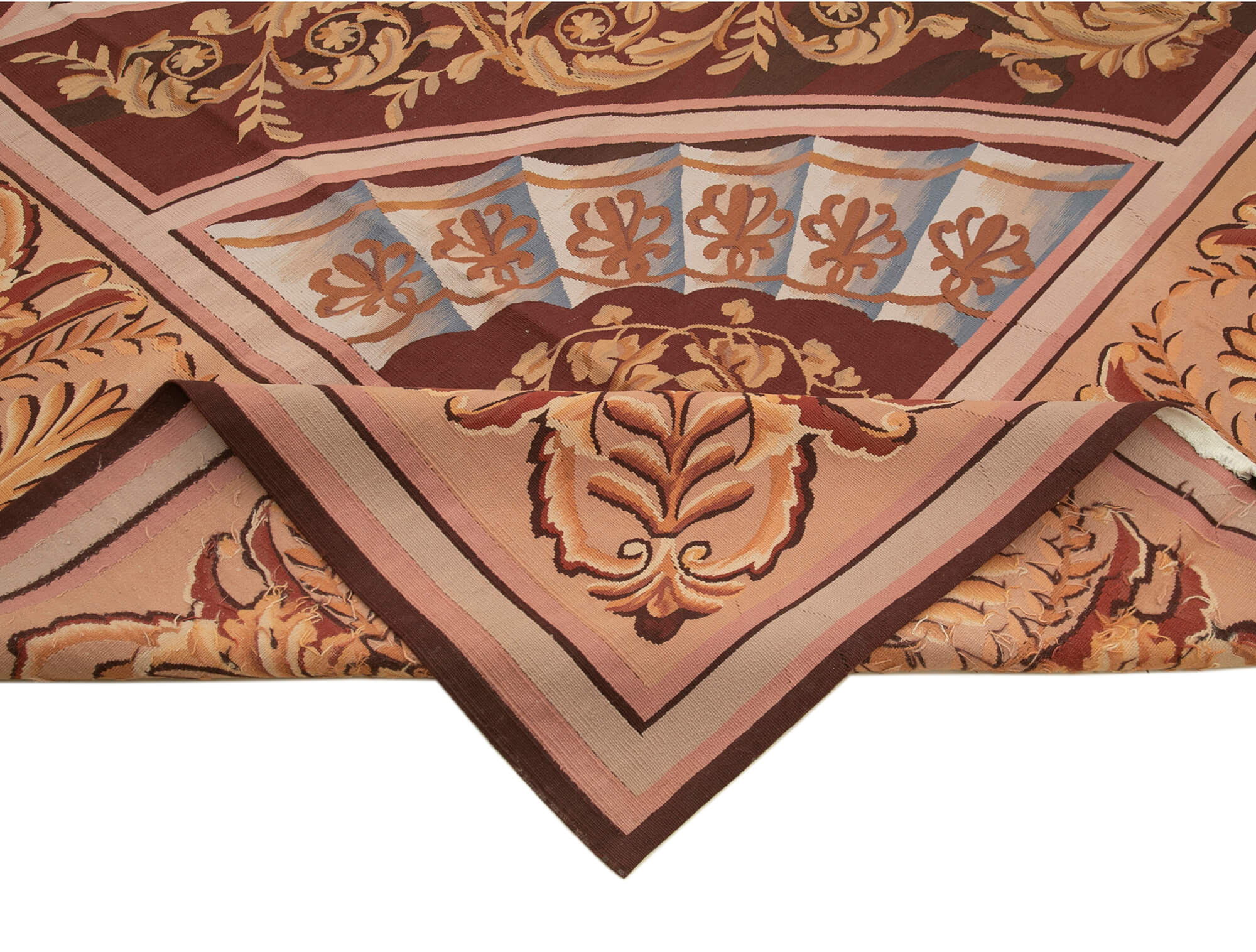 Aubusson Floral Pembe Çiçekli Pamuk Yün El Dokuma Halısı 363x384 Agacan