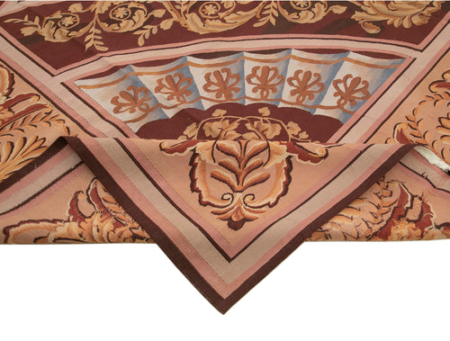 Aubusson Floral Pembe Çiçekli Pamuk Yün El Dokuma Halısı 363x384 Agacan