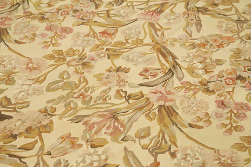 Aubusson Floral Bej Çiçekli Pamuk Yün El Dokuma Halısı 268x366 Agacan