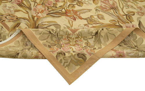 Aubusson Floral Bej Çiçekli Pamuk Yün El Dokuma Halısı 268x366 Agacan