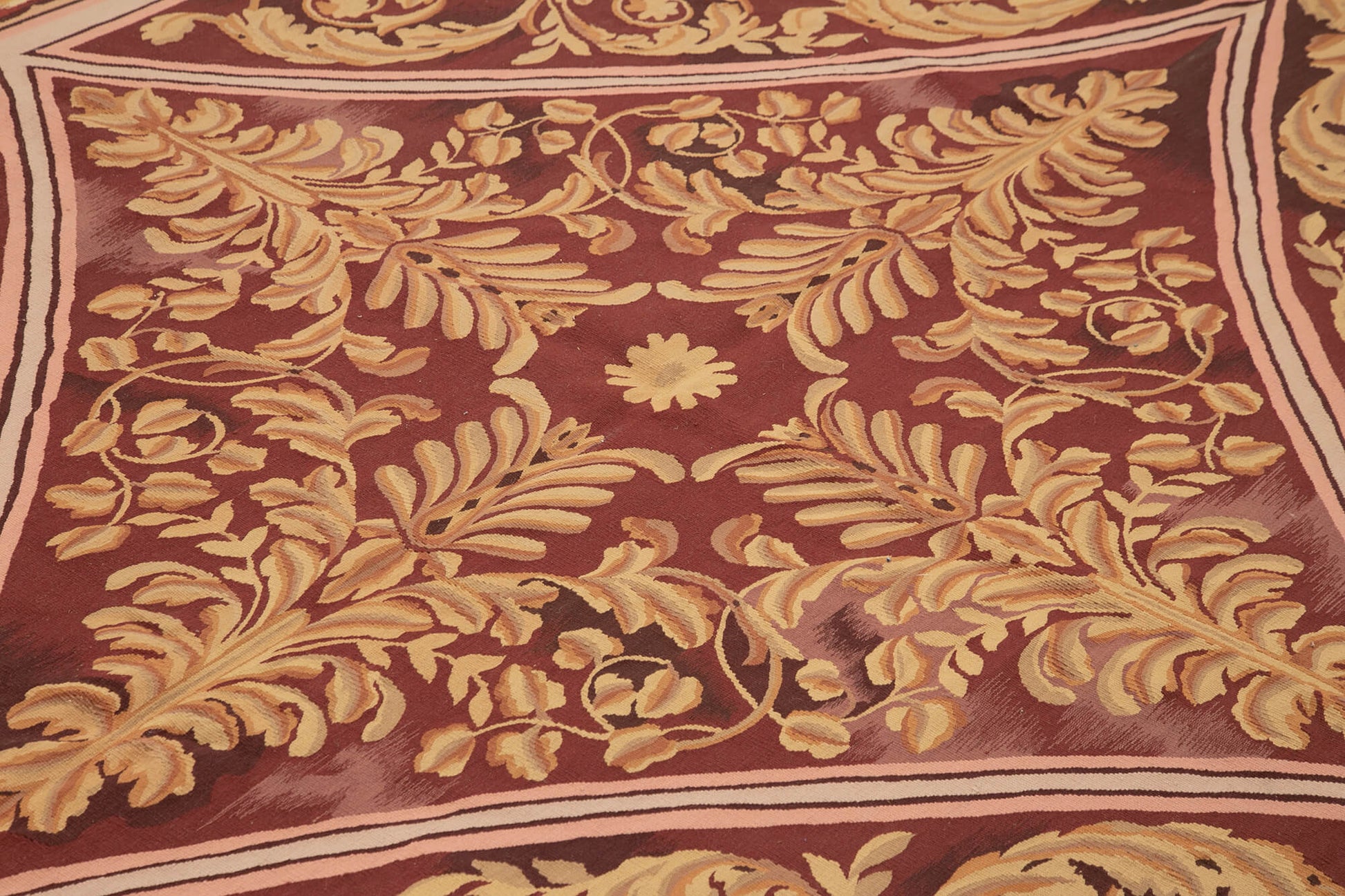 Aubusson Floral Pembe Çiçekli Pamuk Yün El Dokuma Halısı 267x340 Agacan