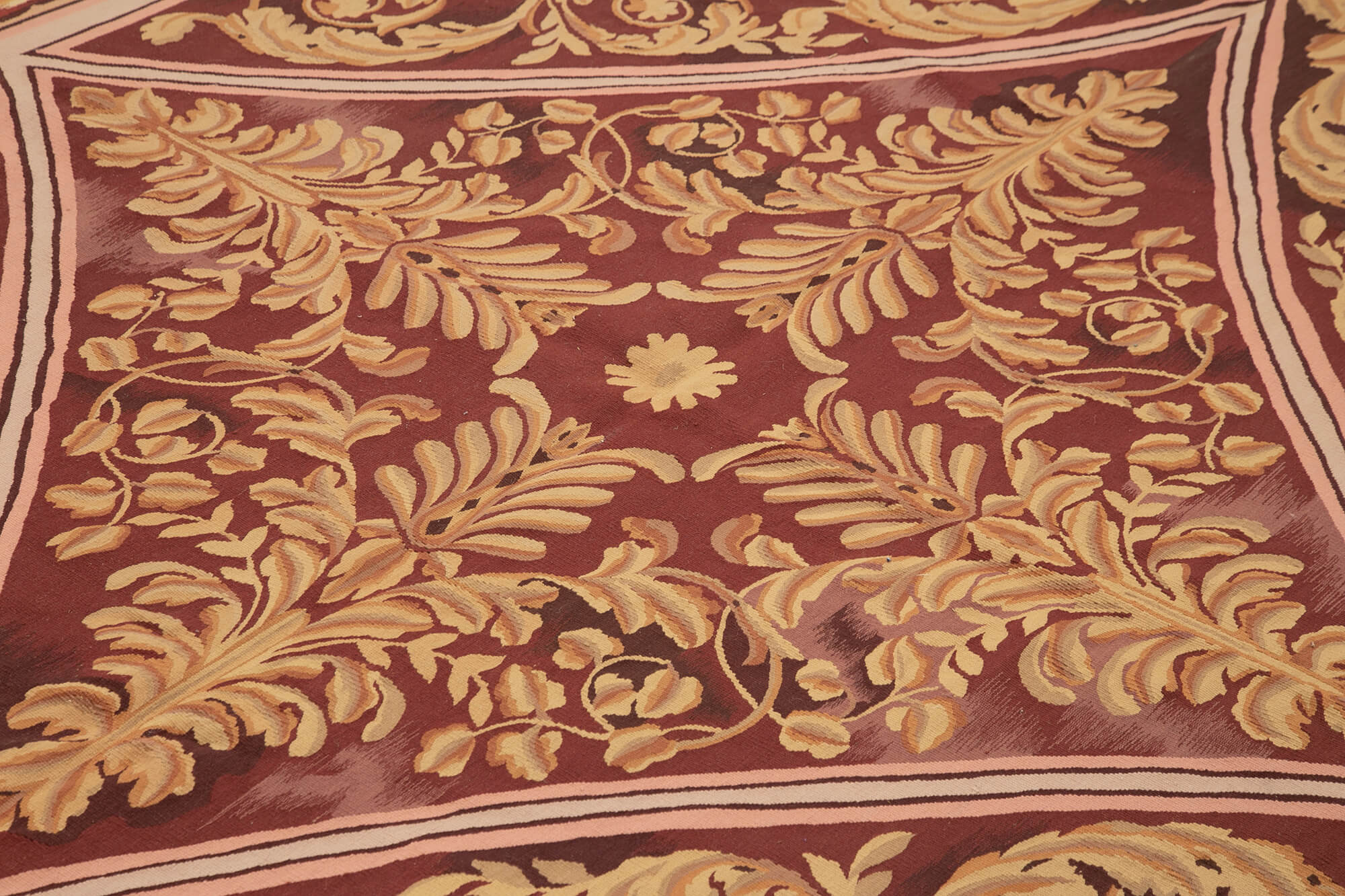 Aubusson Floral Pembe Çiçekli Pamuk Yün El Dokuma Halısı 267x340 Agacan