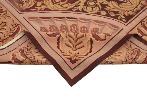 Aubusson Floral Pembe Çiçekli Pamuk Yün El Dokuma Halısı 267x340 Agacan