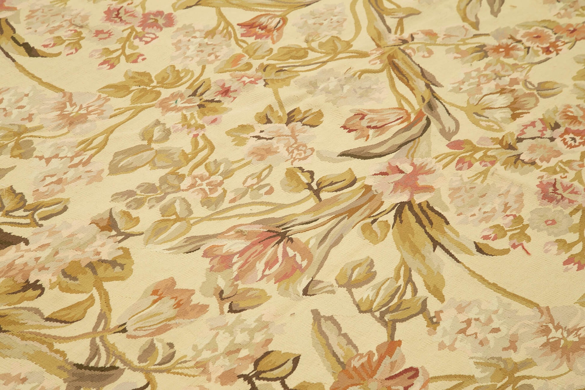 Aubusson Floral Bej Çiçekli Pamuk Yün El Dokuma Halısı 266x366 Agacan