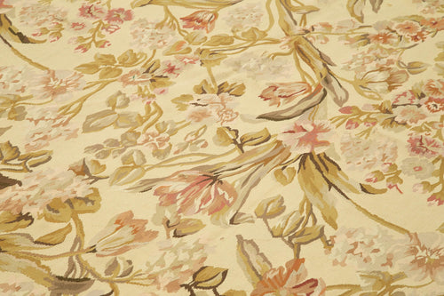 Aubusson Floral Bej Çiçekli Pamuk Yün El Dokuma Halısı 266x366 Agacan