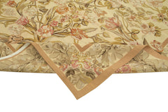 Aubusson Floral Bej Çiçekli Pamuk Yün El Dokuma Halısı 266x366 Agacan