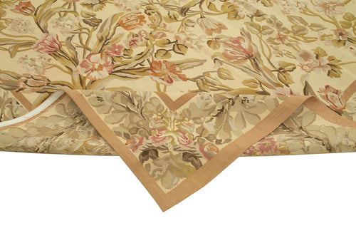 Aubusson Floral Bej Çiçekli Pamuk Yün El Dokuma Halısı 266x366 Agacan