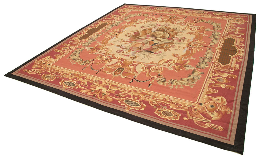 Aubusson Floral Kırmızı Çiçekli Pamuk Yün El Dokuma Halısı 303x331 Agacan