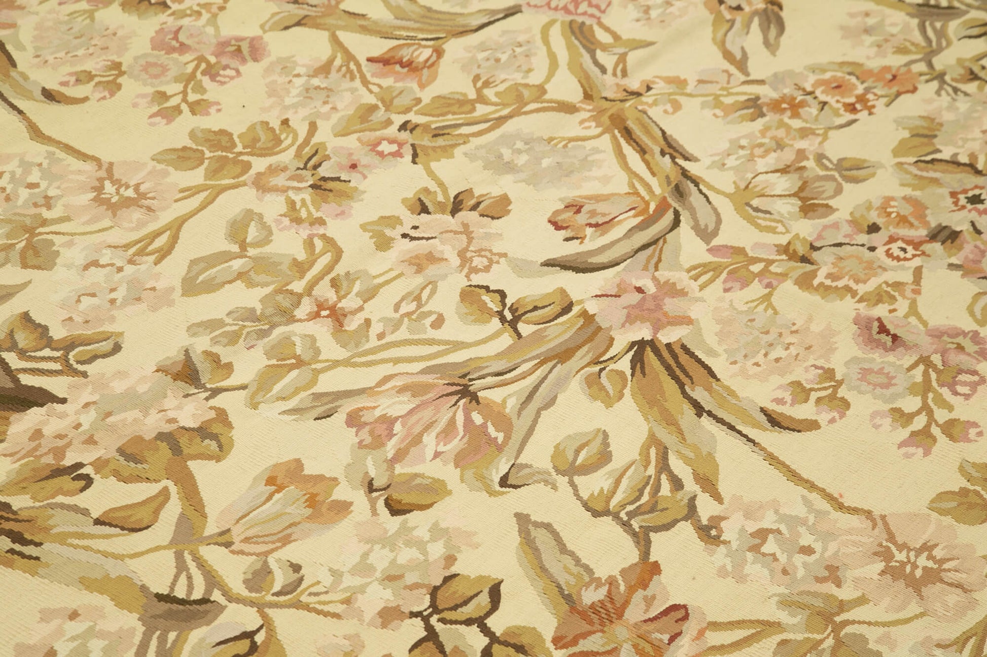 Aubusson Floral Bej Çiçekli Pamuk Yün El Dokuma Halısı 267x370 Agacan