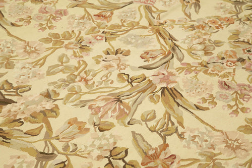 Aubusson Floral Bej Çiçekli Pamuk Yün El Dokuma Halısı 267x370 Agacan