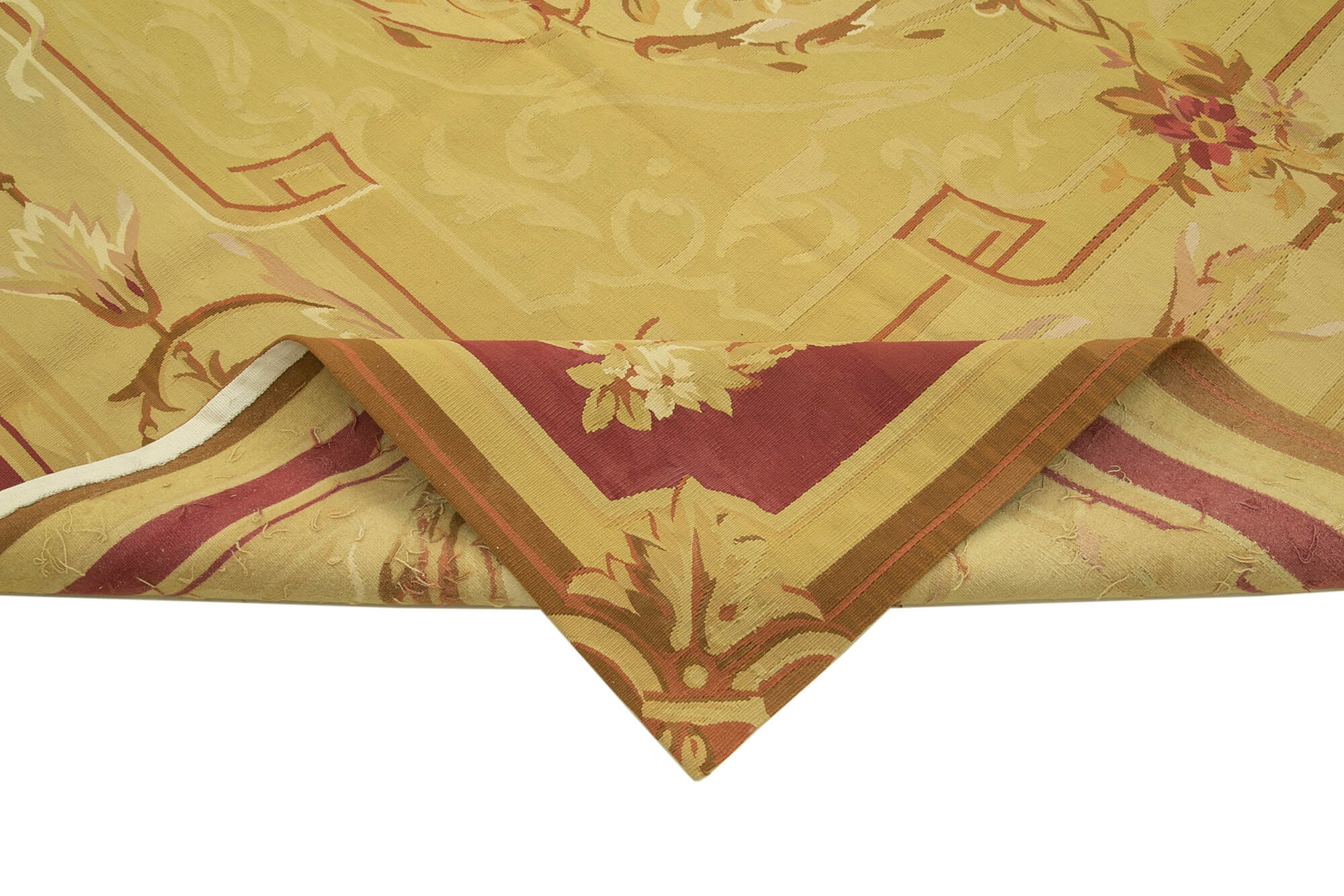 Aubusson Floral Sarı Çiçekli Pamuk Yün El Dokuma Halısı 265x363 Agacan