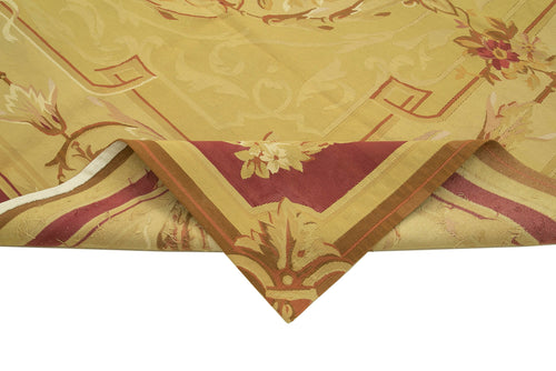Aubusson Floral Sarı Çiçekli Pamuk Yün El Dokuma Halısı 265x363 Agacan