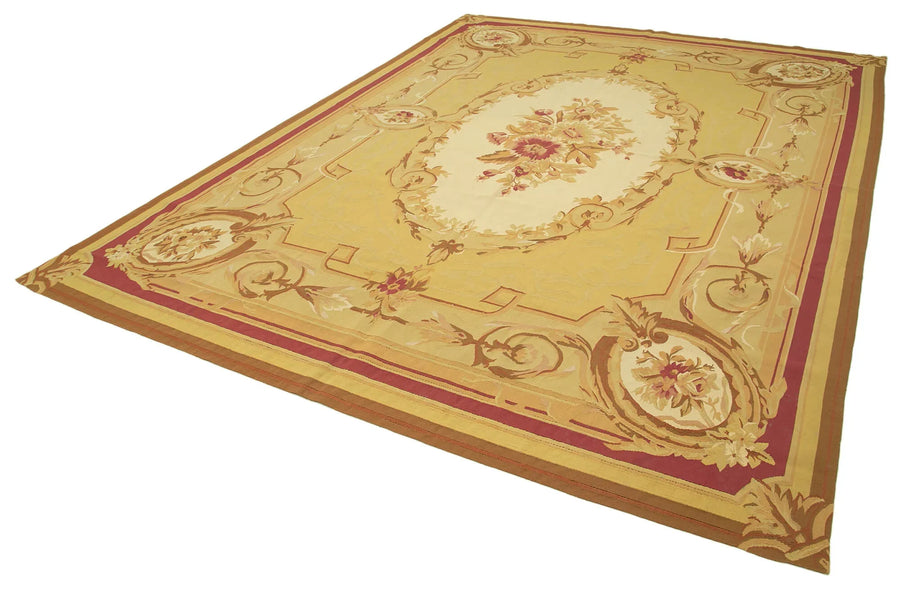 Aubusson Floral Sarı Çiçekli Pamuk Yün El Dokuma Halısı 267x371 Agacan
