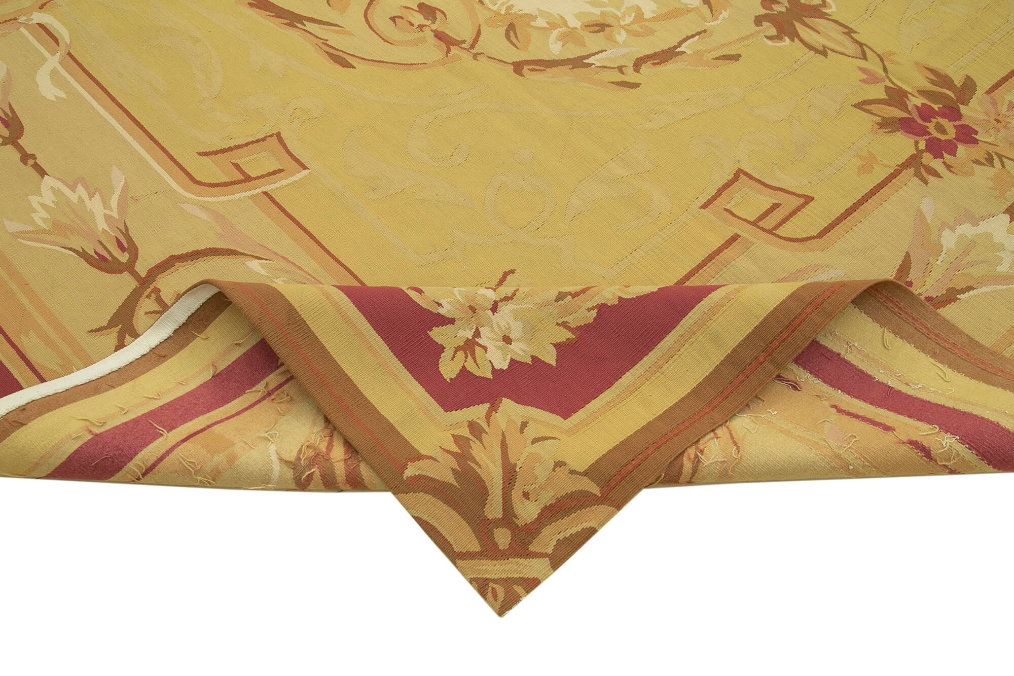 Aubusson Floral Sarı Çiçekli Pamuk Yün El Dokuma Halısı 267x371 Agacan