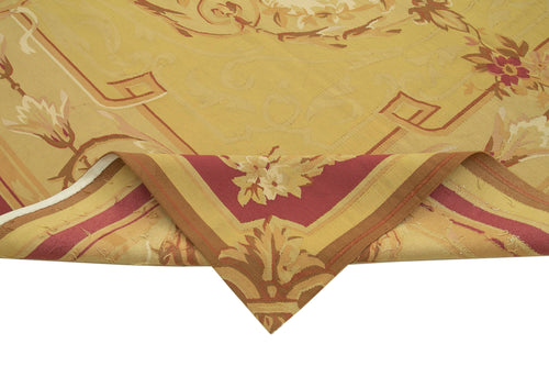 Aubusson Floral Sarı Çiçekli Pamuk Yün El Dokuma Halısı 267x371 Agacan