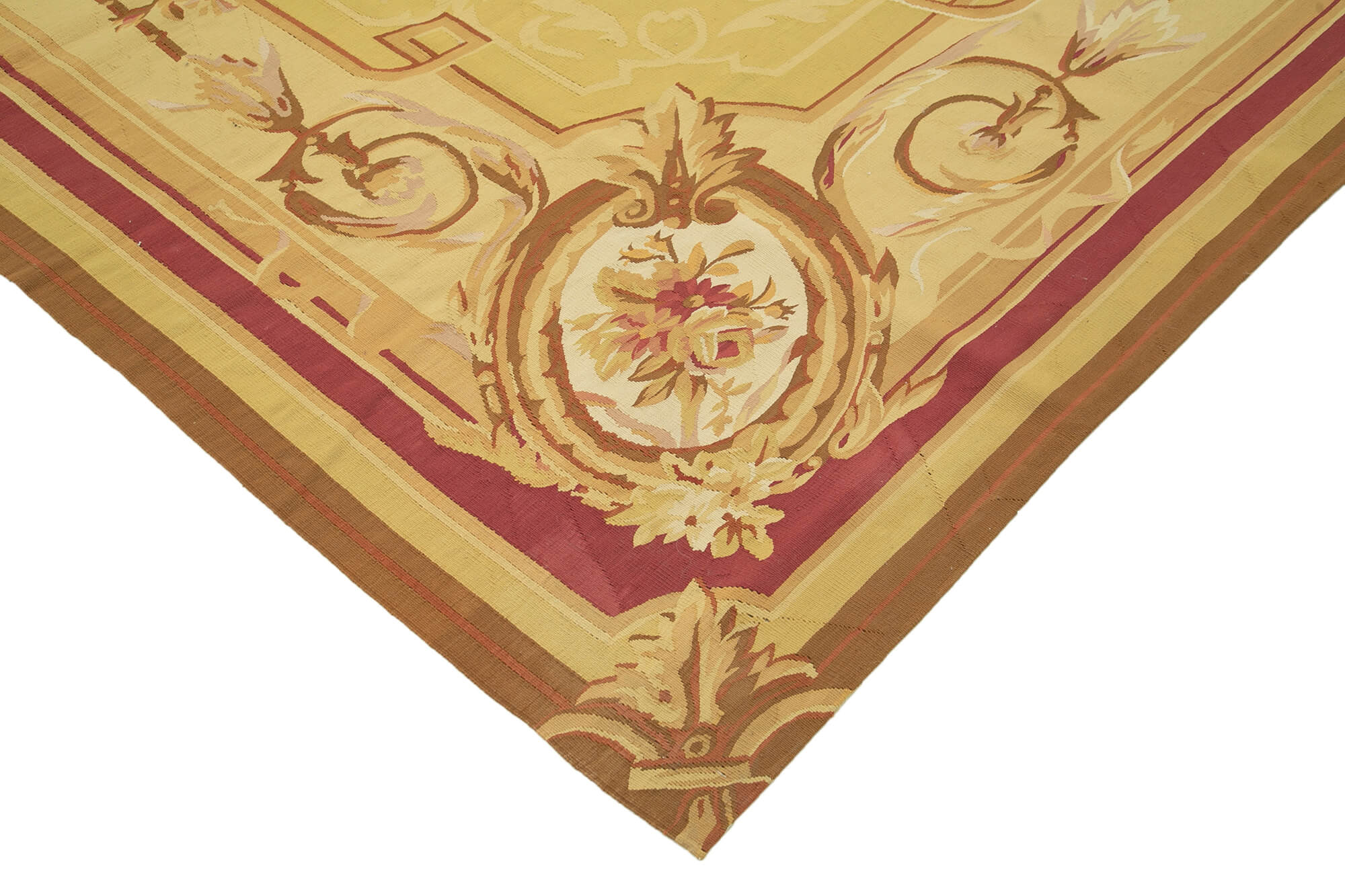 Aubusson Floral Sarı Çiçekli Pamuk Yün El Dokuma Halısı 271x362 Agacan