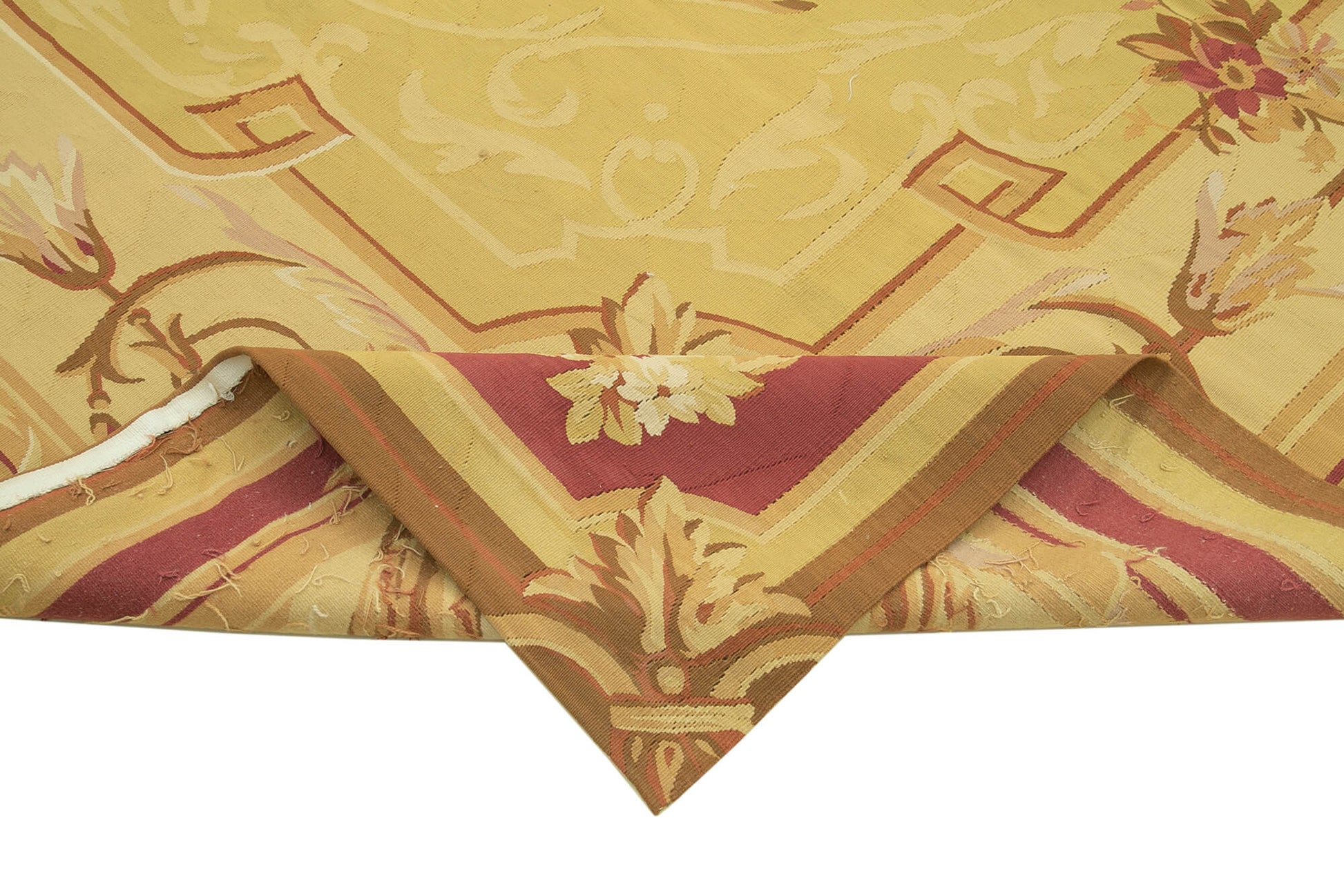 Aubusson Floral Sarı Çiçekli Pamuk Yün El Dokuma Halısı 271x362 Agacan