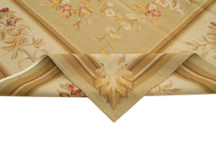 Aubusson Floral Bej Çiçekli Pamuk Yün El Dokuma Halısı 272x362 Agacan