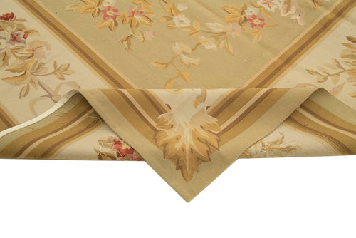 Aubusson Floral Bej Çiçekli Pamuk Yün El Dokuma Halısı 272x362 Agacan