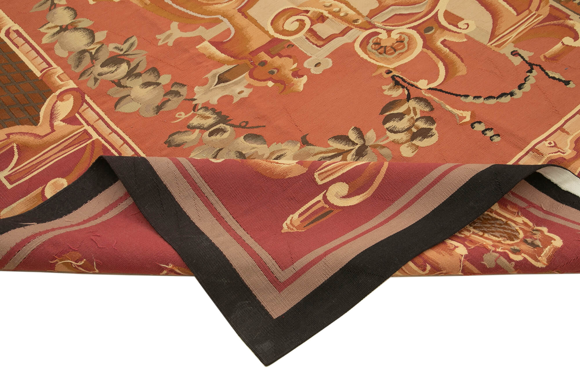 Aubusson Floral Pembe Çiçekli Pamuk Yün El Dokuma Halısı 306x335 Agacan