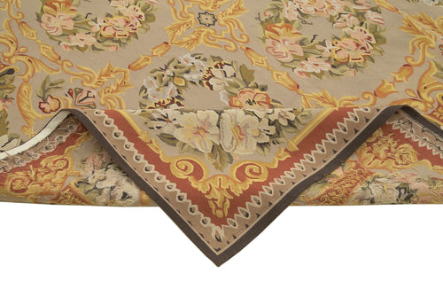 Aubusson Floral Yeşil Çiçekli Pamuk Yün El Dokuma Halısı 267x371 Agacan
