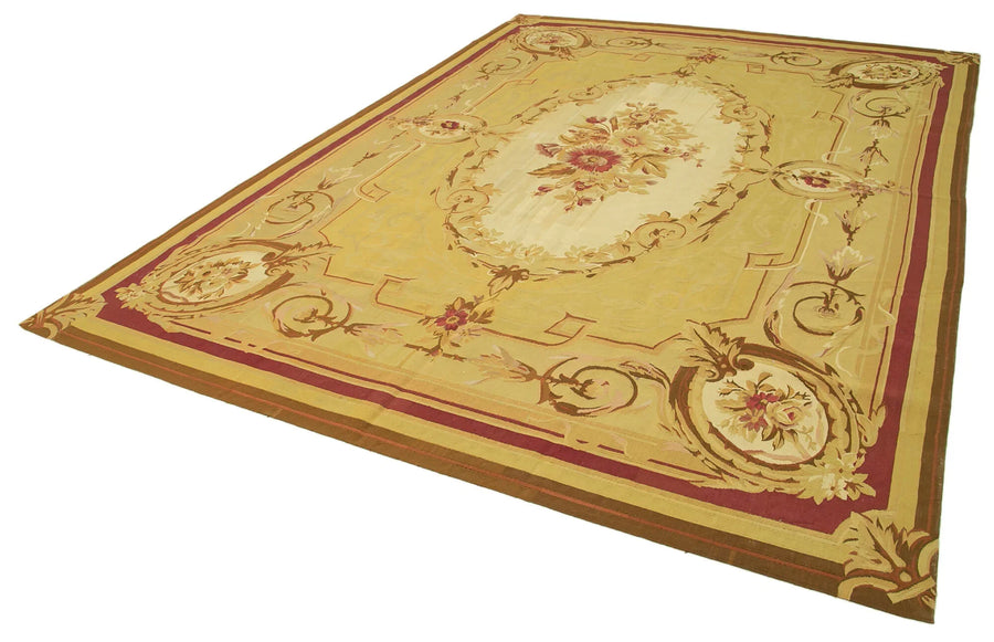 Aubusson Floral Sarı Çiçekli Pamuk Yün El Dokuma Halısı 260x368 Agacan