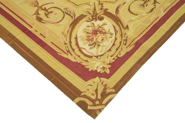 Aubusson Floral Sarı Çiçekli Pamuk Yün El Dokuma Halısı 260x368 Agacan