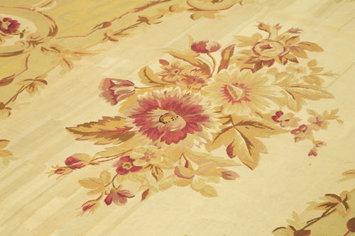 Aubusson Floral Sarı Çiçekli Pamuk Yün El Dokuma Halısı 260x368 Agacan