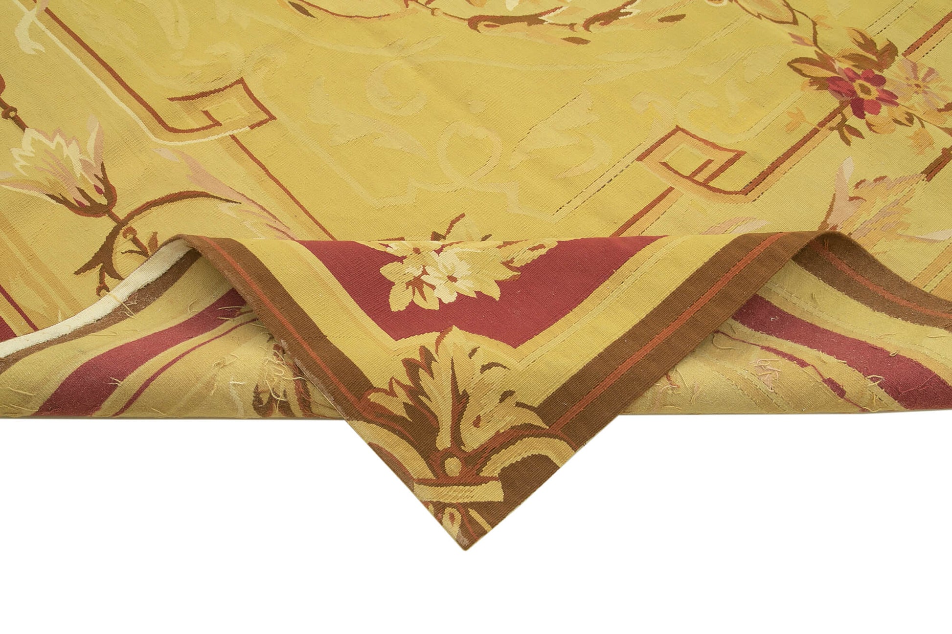 Aubusson Floral Sarı Çiçekli Pamuk Yün El Dokuma Halısı 260x368 Agacan