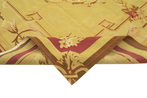 Aubusson Floral Sarı Çiçekli Pamuk Yün El Dokuma Halısı 260x368 Agacan