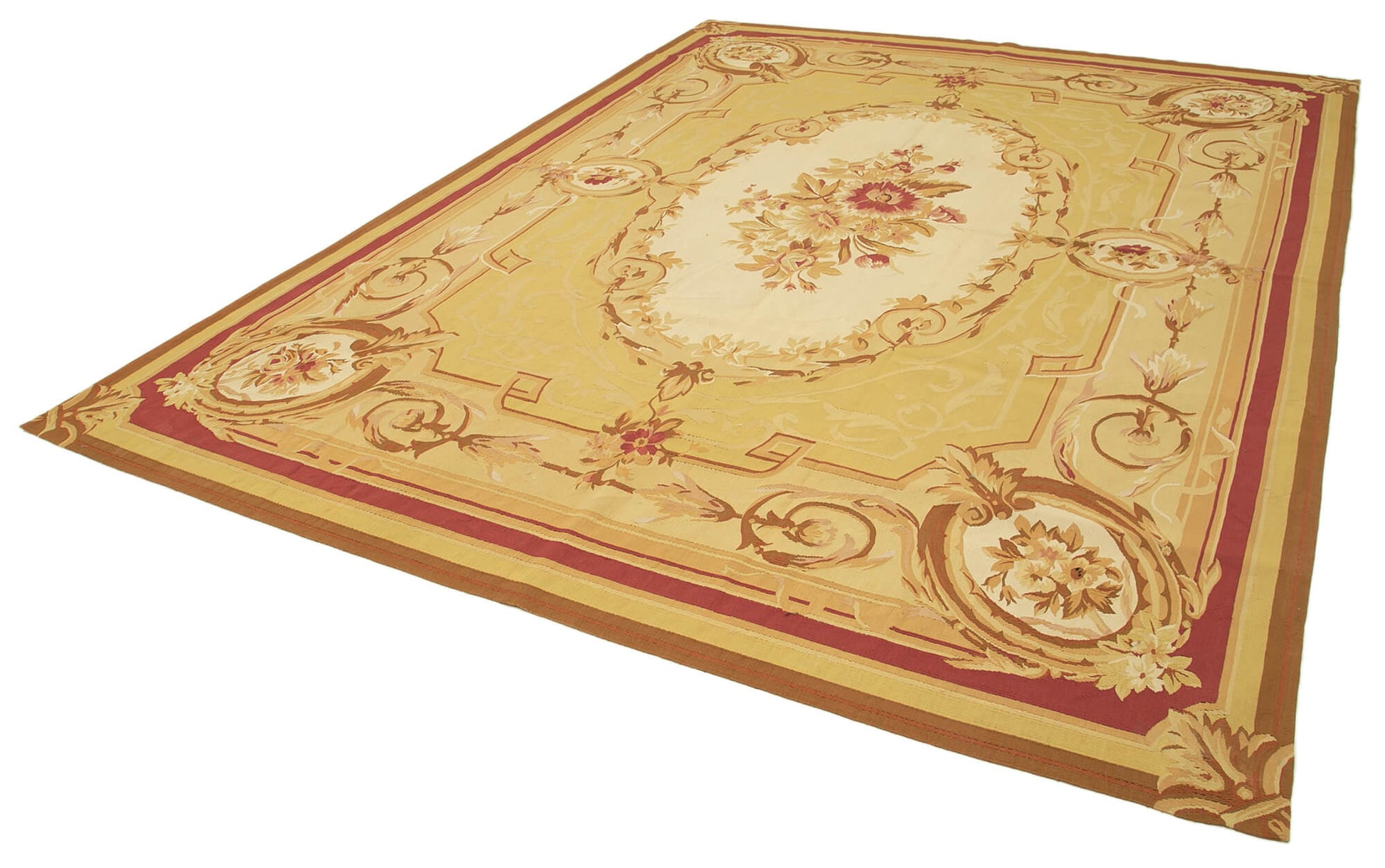Aubusson Floral Sarı Çiçekli Pamuk Yün El Dokuma Halısı 266x357 Agacan