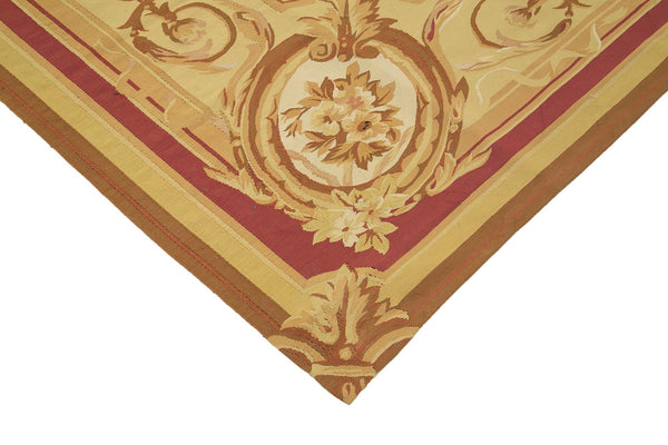 Aubusson Floral Sarı Çiçekli Pamuk Yün El Dokuma Halısı 266x357 Agacan