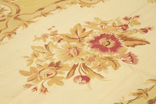 Aubusson Floral Sarı Çiçekli Pamuk Yün El Dokuma Halısı 266x357 Agacan
