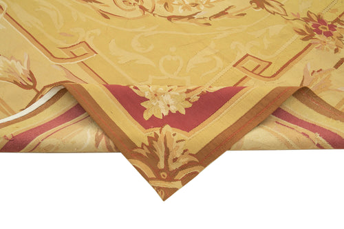 Aubusson Floral Sarı Çiçekli Pamuk Yün El Dokuma Halısı 266x357 Agacan