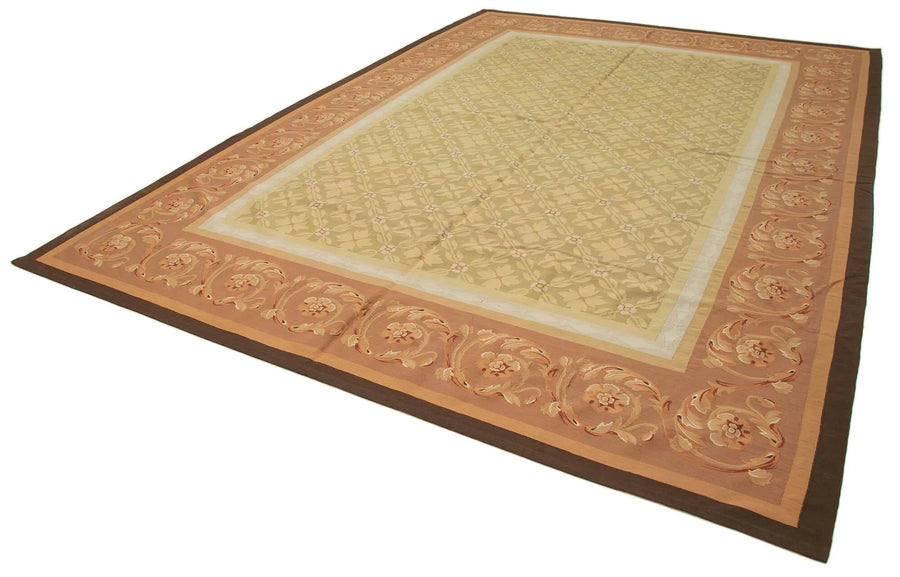 Aubusson Floral Kahverengi Çiçekli Pamuk Yün El Dokuma Halısı 301x420 Agacan