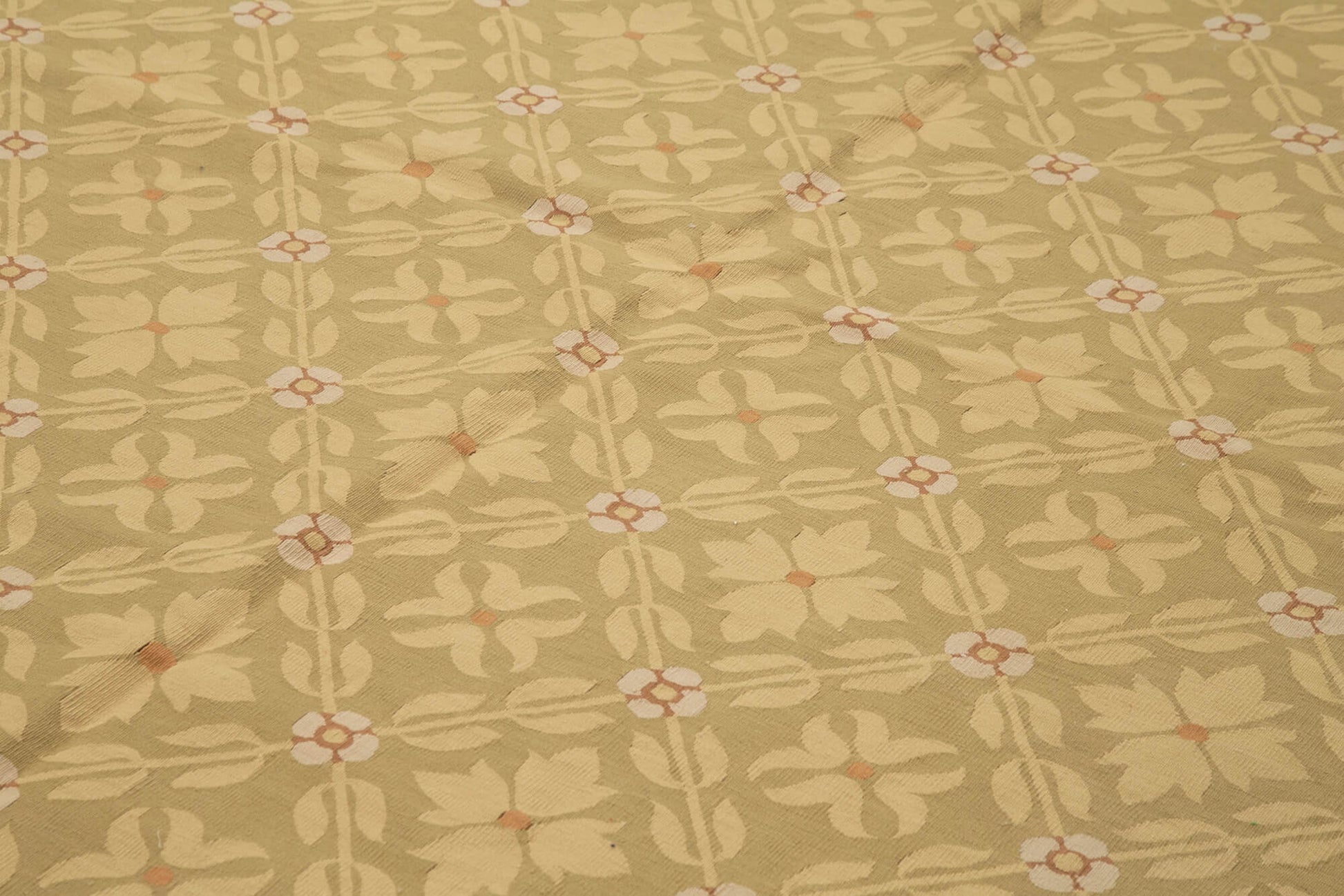 Aubusson Floral Kahverengi Çiçekli Pamuk Yün El Dokuma Halısı 301x420 Agacan