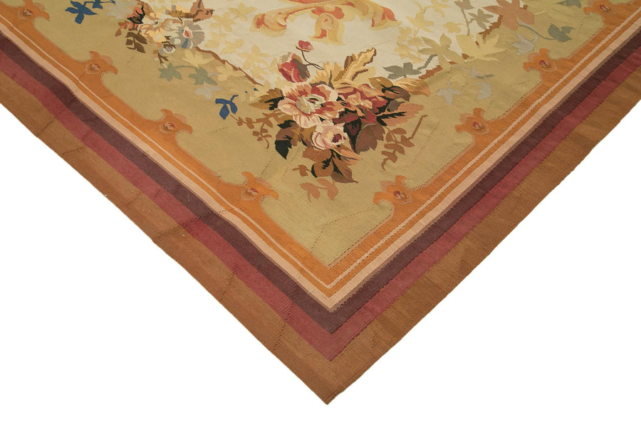 Czerwony vintage dywan wełniany tkany ręcznie w kwiaty 312x407 cm 29494 – w salonie