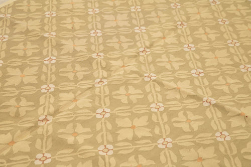 Aubusson Floral Kahverengi Çiçekli Pamuk Yün El Dokuma Halısı 260x363 Agacan