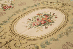 Aubusson Floral Bej Çiçekli Pamuk Yün El Dokuma Halısı 265x336 Agacan