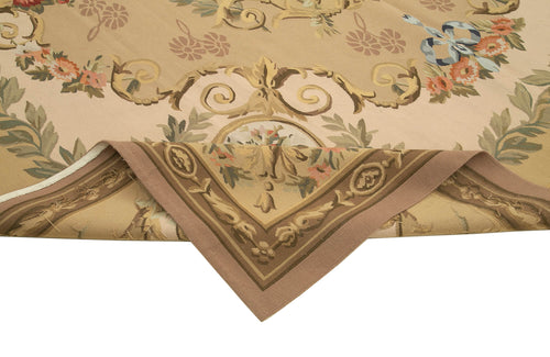 Aubusson Floral Bej Çiçekli Pamuk Yün El Dokuma Halısı 265x336 Agacan